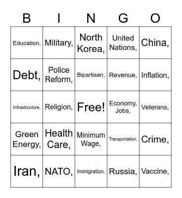 State of the Union 2022 BINGO Card