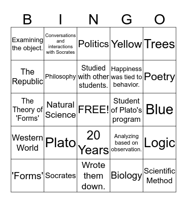 Philosophy of Aristotle and Plato Bingo Card