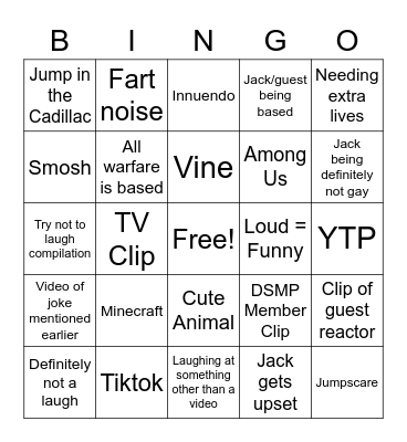 Jack Manifold Bingo Card