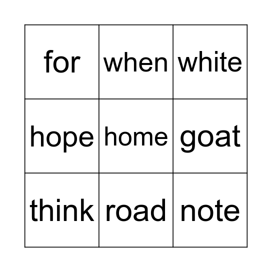 Spelling/Sight words Bingo Card