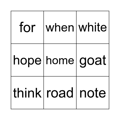 Spelling/Sight words Bingo Card