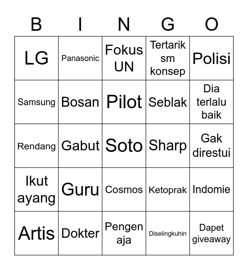 Oci. Bingo Card