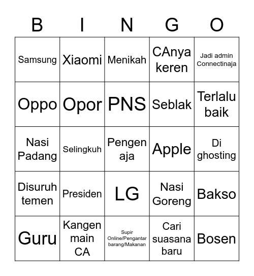 FUULLSUN Bingo Card