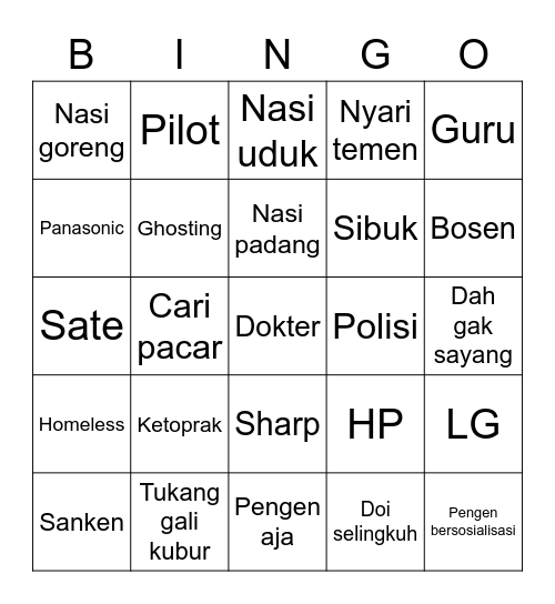 Maen Bingo Card