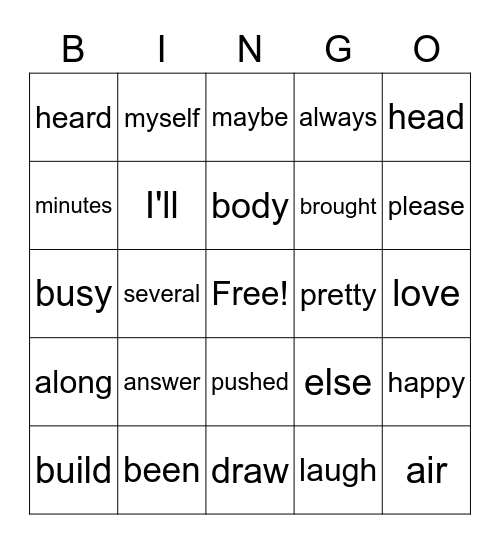 2-5a Bingo Card