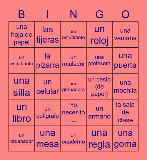 La Sala de Clase (español) Bingo Card