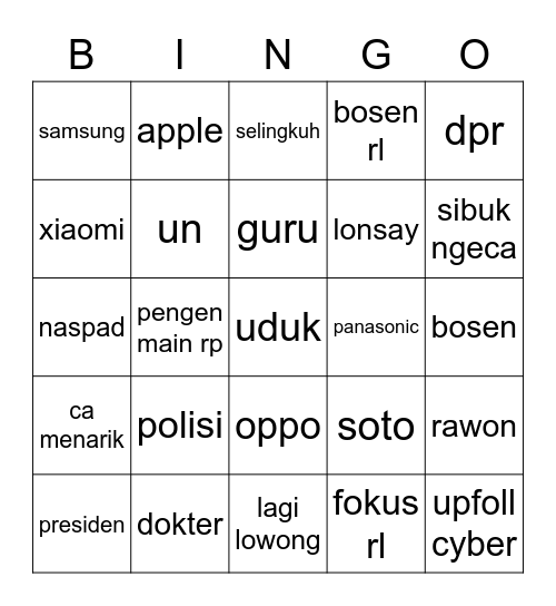 Punya YUTAPhases Bingo Card
