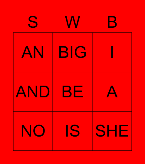 Sight Word Bingo Card