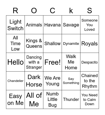 Music Bingo Card
