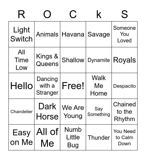 Music Bingo Card