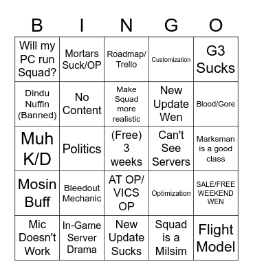 Squad General (March 2, 2022) Bingo Card