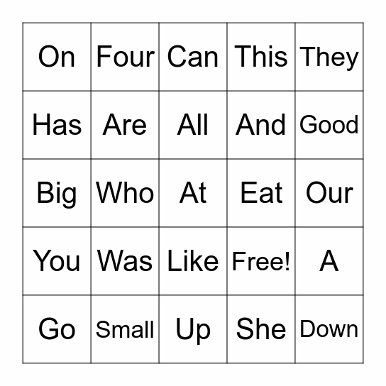SIGHT WORDS BINGO Card