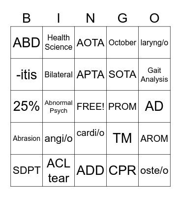 Med Term Bingo Card