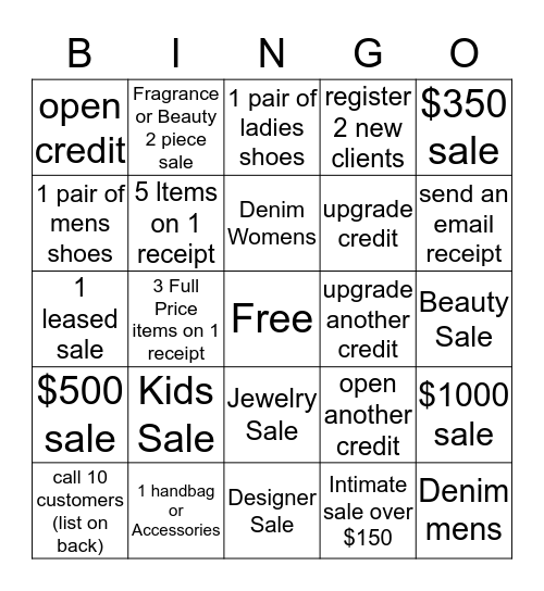 Lets make the Month! Bingo Card