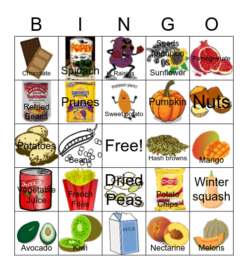 Potassium Rich Bingo Card