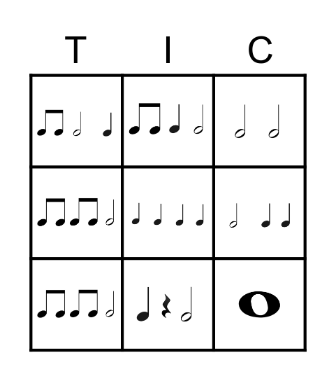 Rhythm Tic Tac Toe Bingo Card