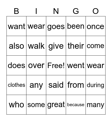 Red Words Bingo Card