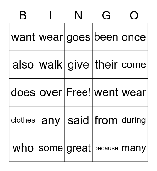 Red Words Bingo Card