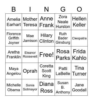 Women's History Month Bingo Card