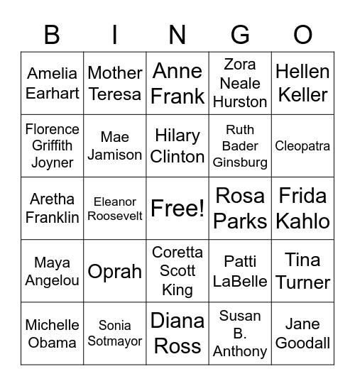 Women's History Month Bingo Card