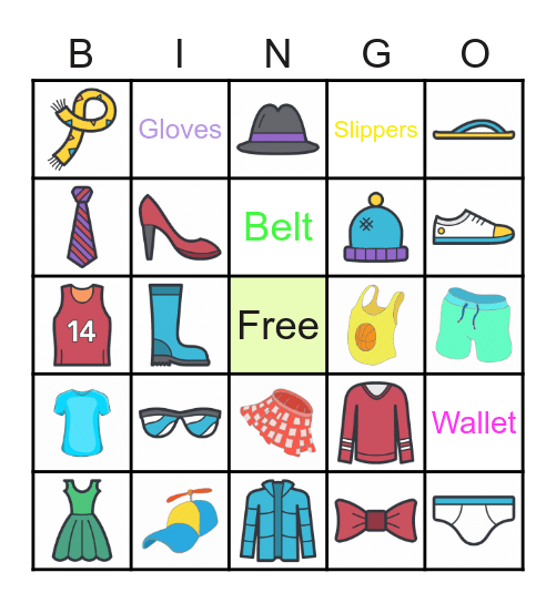 Clothing Bingo Card