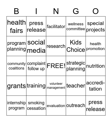 Health Education BINGO Card