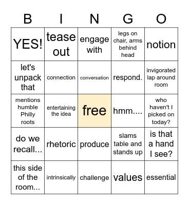 Dr Green Vernacular Bingo Card