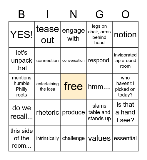 Dr Green Vernacular Bingo Card