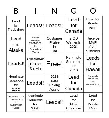 P&D Drivers Bingo Card