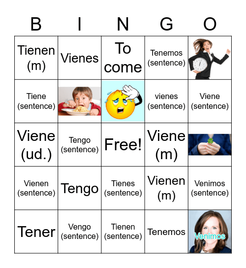 Tener + Venir Bingo Card