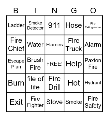 Fire Safety Bingo Card