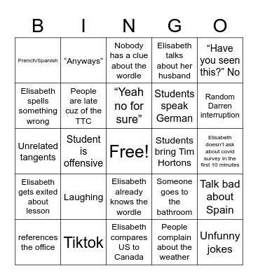 Elisabeth Bingo Card