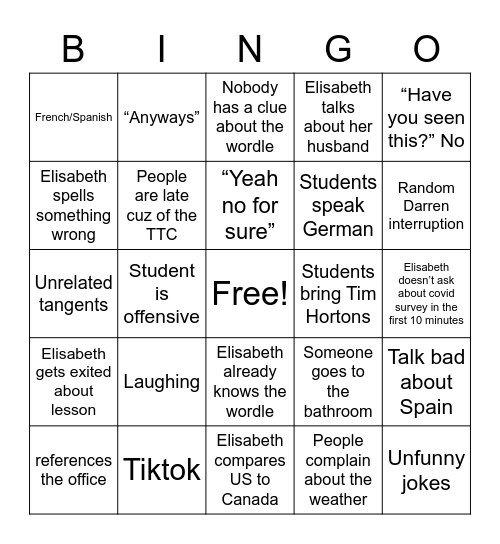 Elisabeth Bingo Card