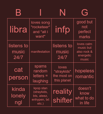 me lol (he/him) Bingo Card