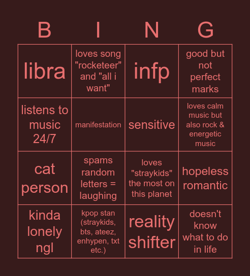 me lol (he/him) Bingo Card