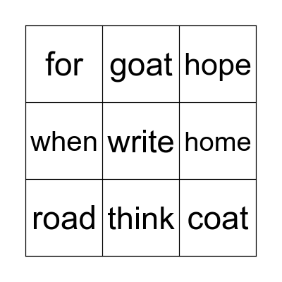 Spelling/Sight Words Bingo Card