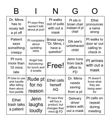 SIFD Bingo Card