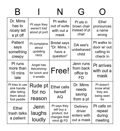 SIFD Bingo Card