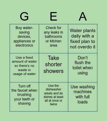 How do YOU conserve Water Bingo Card