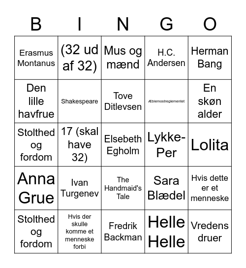 Litteraturbingo Card