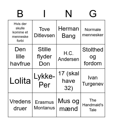 Litteraturbingo Card
