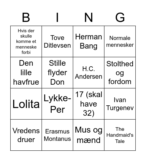 Litteraturbingo Card