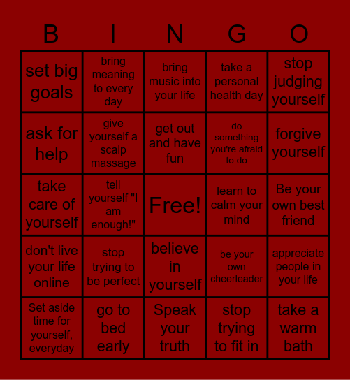 Self-Kindness Bingo Card