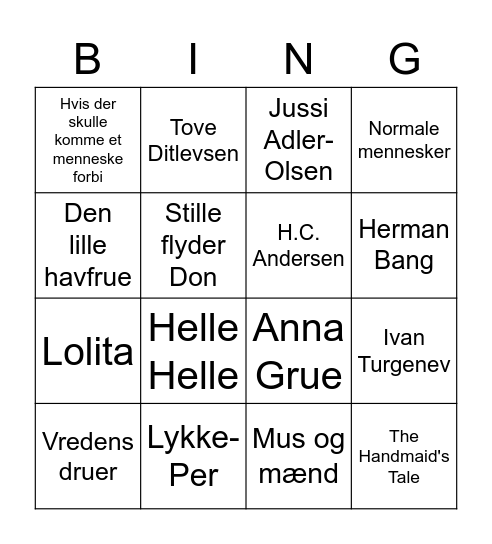 Litteraturbingo Card