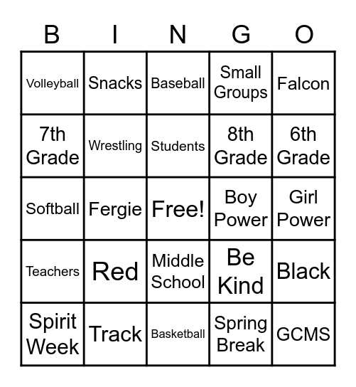 GCMS Bingo Card