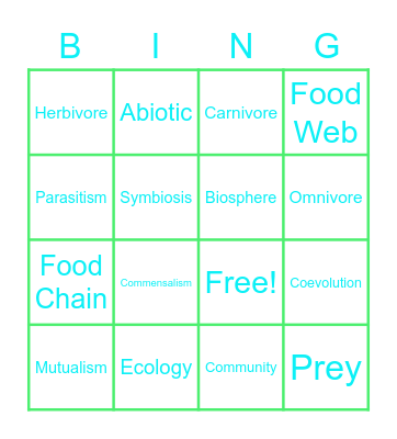 Ecology Bingo Card