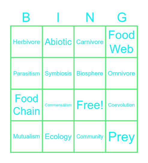 Ecology Bingo Card