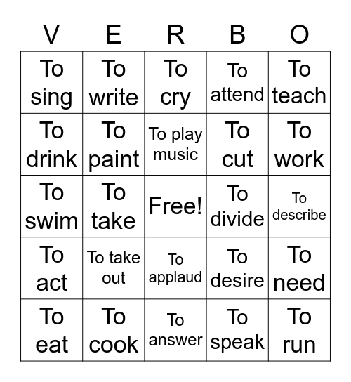 Spanish Verb Bingo Card