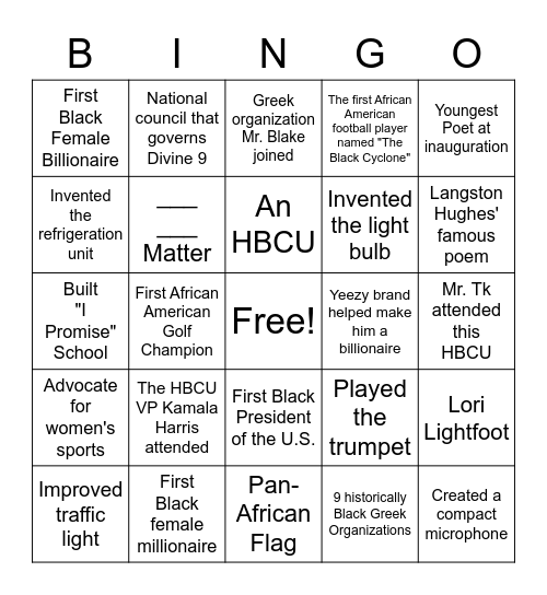 BLACK HISTORY Bingo Card
