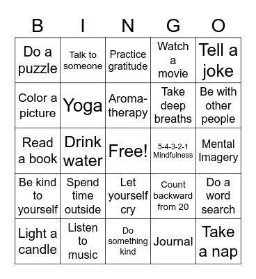 Coping Skill Bingo Card